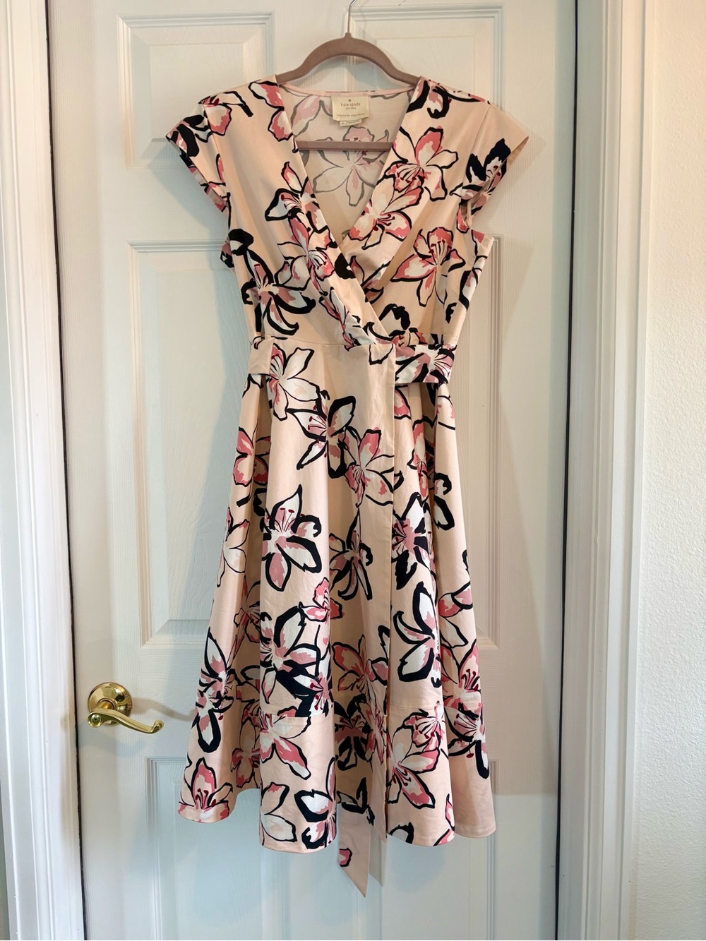 KATE SPADE TIGER LILY DRESS Sz 6 PEACH PINK LILIES DESIGN EXC CONDITION 0 FLAWS